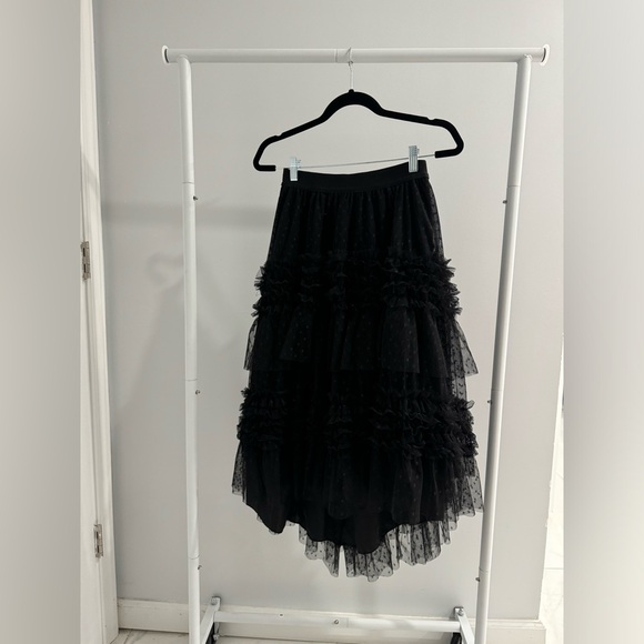 Beulah Dresses & Skirts - NWT Beulah Women's Black Polka Dot Lace Tiered High Low Midi Maxi Skirt